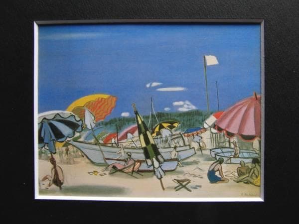 中西 利雄、夏の海岸、希少な額装用画集より、美品、新品額装付