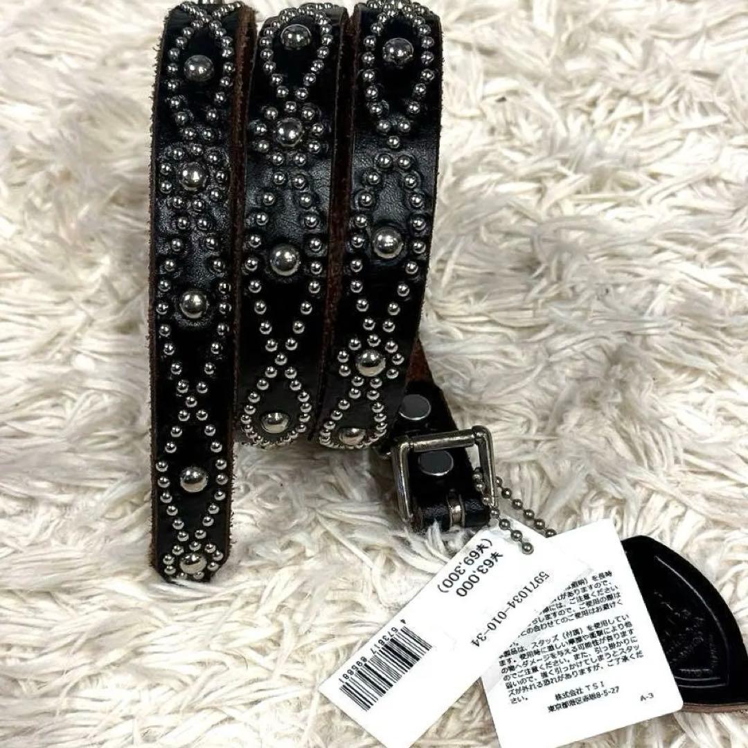 極美品 定価約7万 タグ付 HTC ナロー スタッズ ベルト ブラック 34