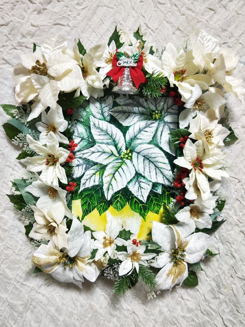 油絵 絵画 【白いポインセチア】