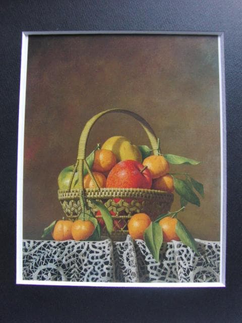 岩戸敏彦、【篭の果実】、希少な額装用画集より、新品額装付、状態良好