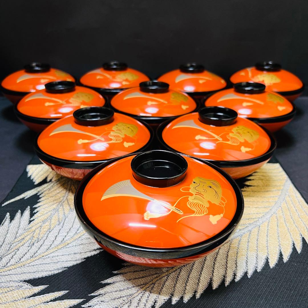 漆器　輪島塗　金蒔絵　沈金　木製　蓋付椀　お煮物椀　吸物椀　10客　漆芸