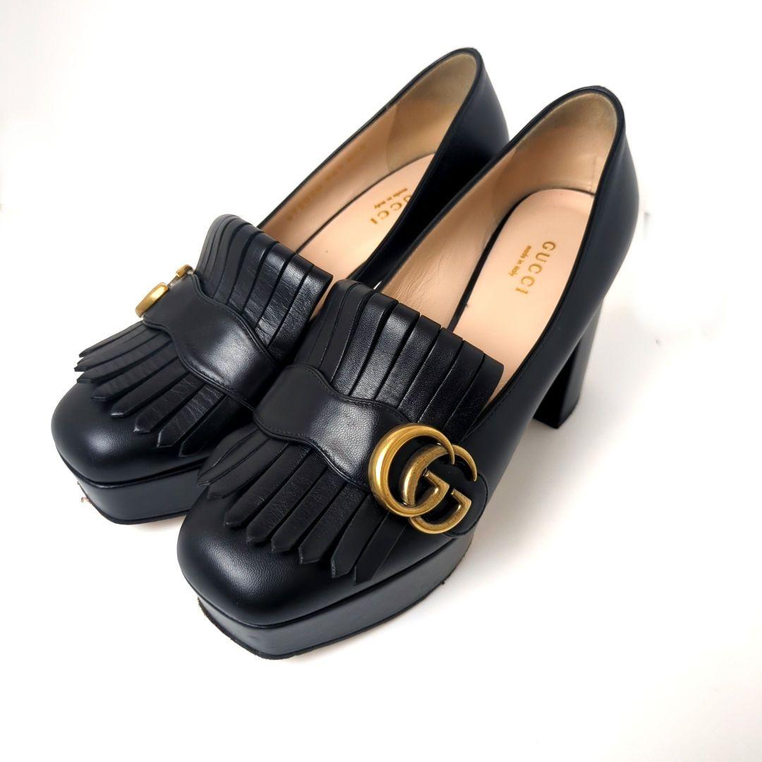 GUCCI　ハイヒール　GGマーモント　ゴールド金具　フリンジ　36.5