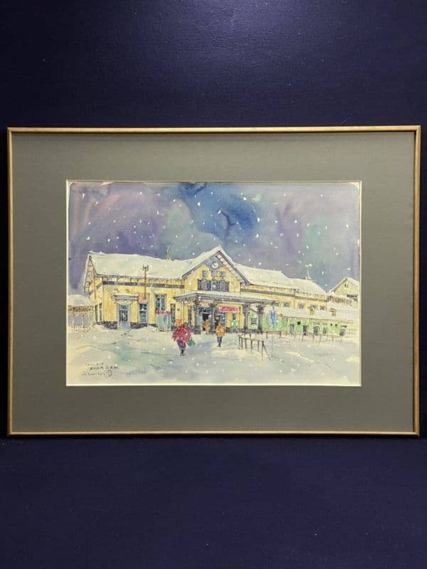 富田利吉郎 原画真作　水彩画　 第九回個展「停車場のある風景」出品作 『弘前駅』