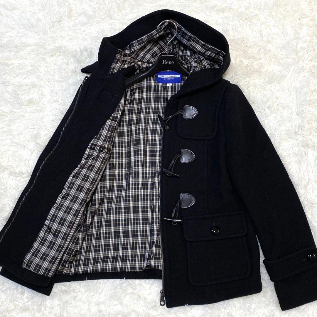 ●良品●　バーバリーブルーレーベル　ノバチェック　フード　ダッフルコート　黒