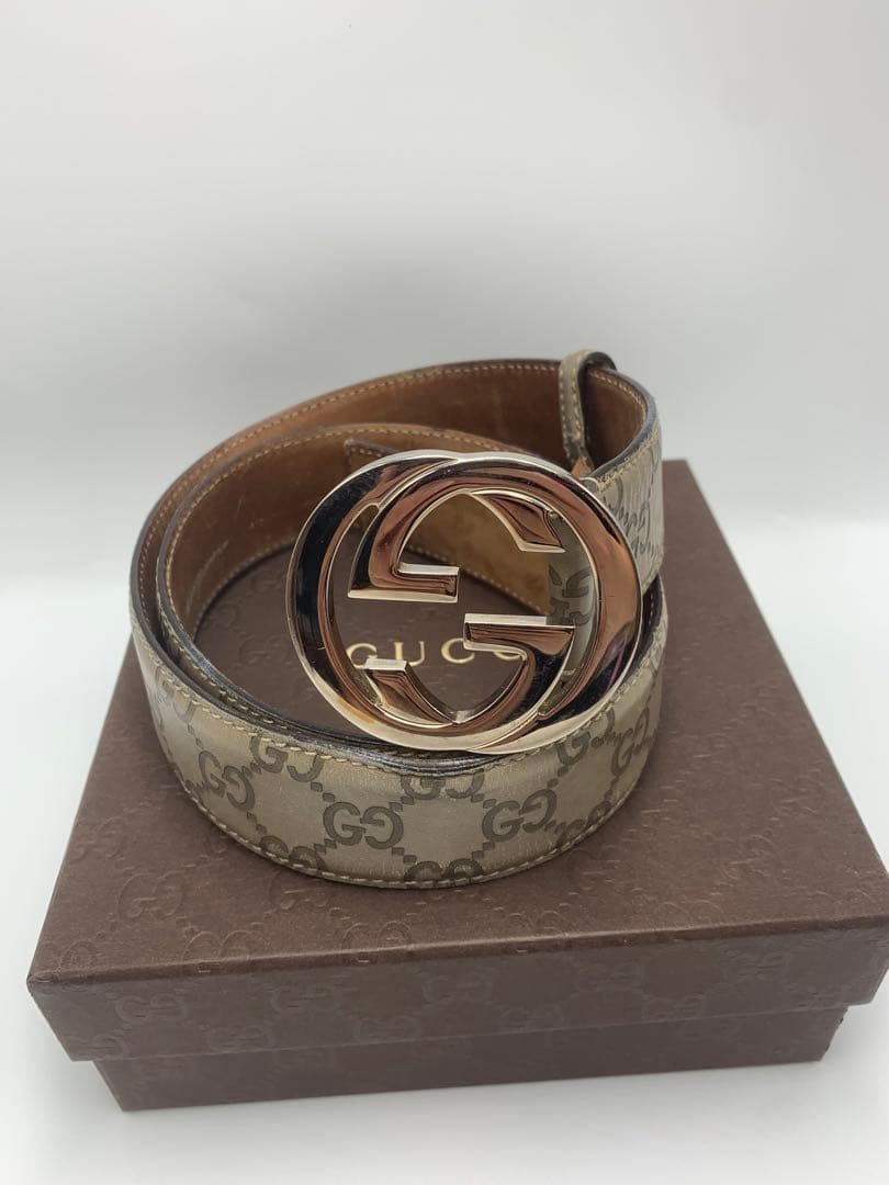 GUCCI グッチ ベルト インターロッキング GG シマ レザー P55