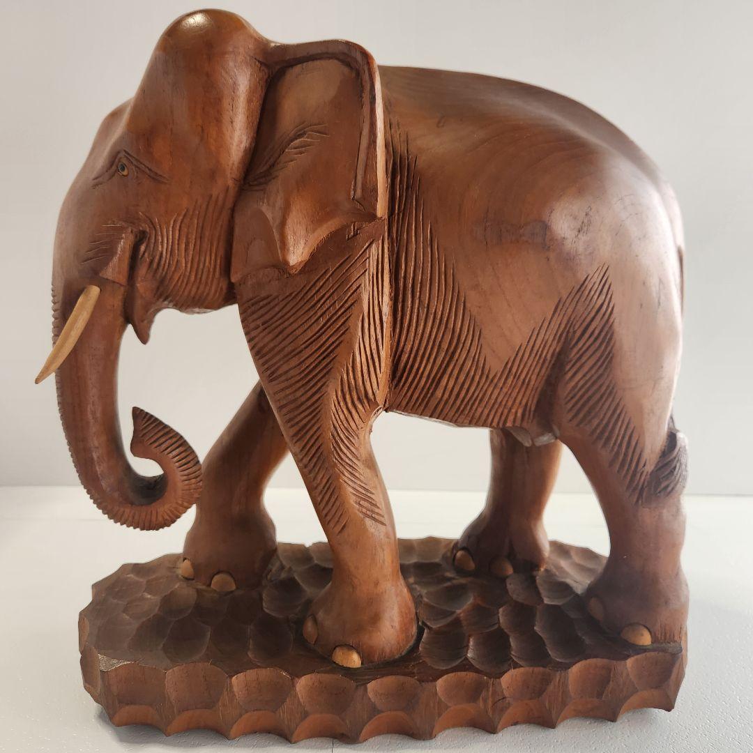 ビッグサイズ 木彫り 象 ゾウ 置物 オブジェ アンティーク 木製
