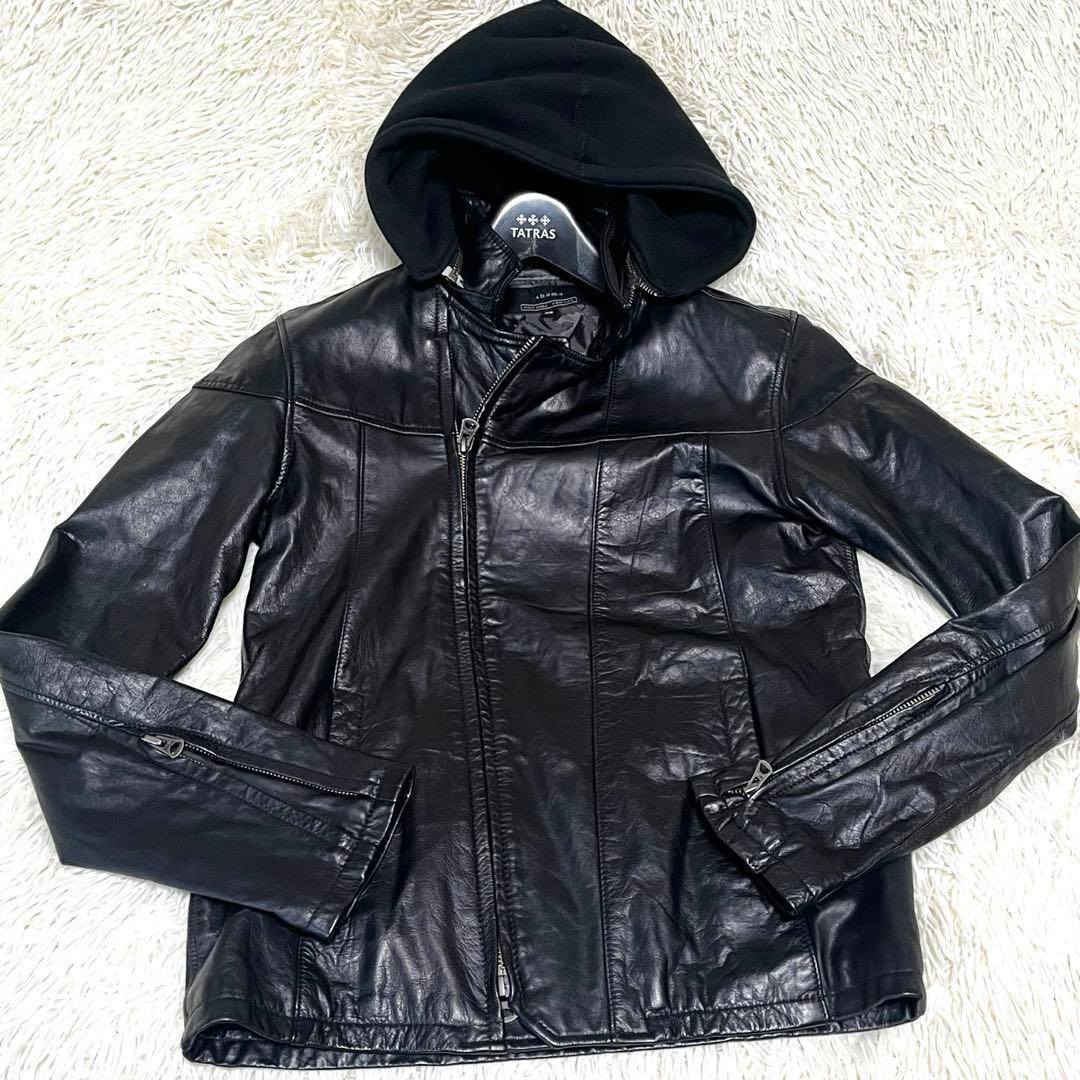 shama シャマ ライダースジャケット 牛革 レザー フーデッド 黒 メンズ