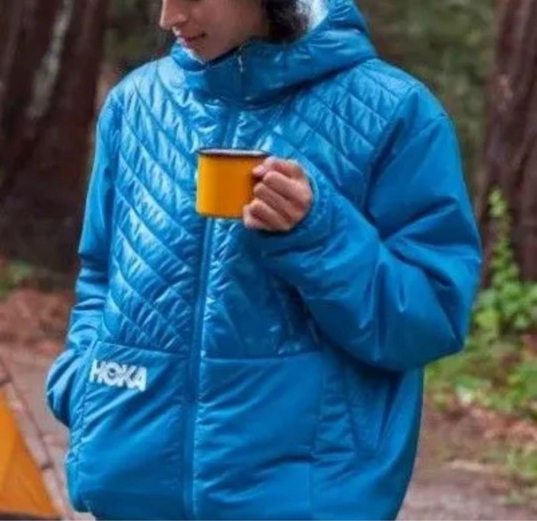 HOKA キルティングフードジャケット 青　パフィジャケット　メンズL相当　新品