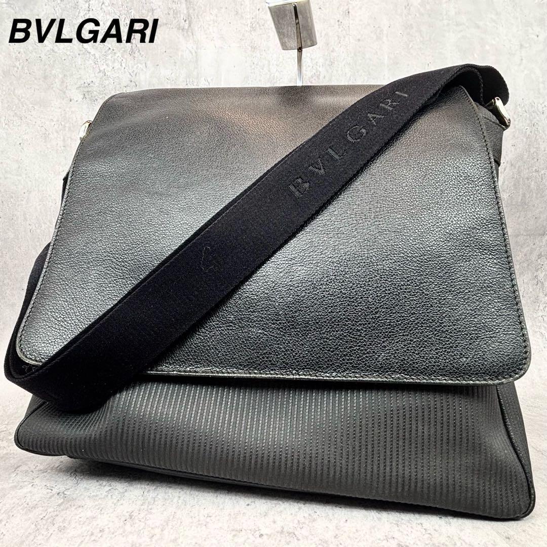 【極美品✨】 ブルガリ メッセンジャーバッグ ミレリゲ レザー ブラック 大容量