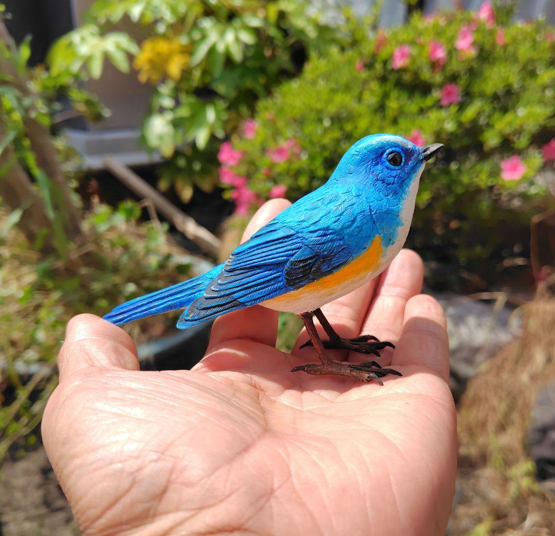 小さなバードカービング ルリビタキ 野鳥 木彫り - メルカリ