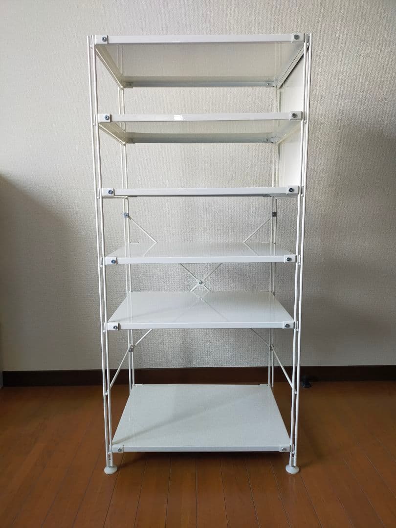 無印良品スチールユニットシェルフ・中・ライトグレー（追加棚2枚＋サイドパネル付）