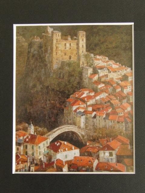 石川世始子、【赤い屋根の集落】、希少な限定額装用画集画、新品高級額 額装付