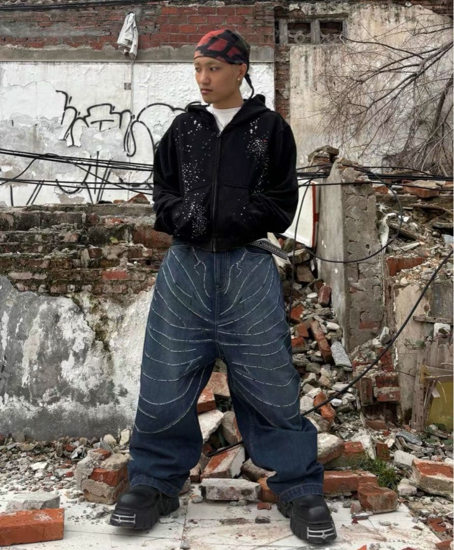 DND4DES ジップアップラインストーンパーカー - メルカリ