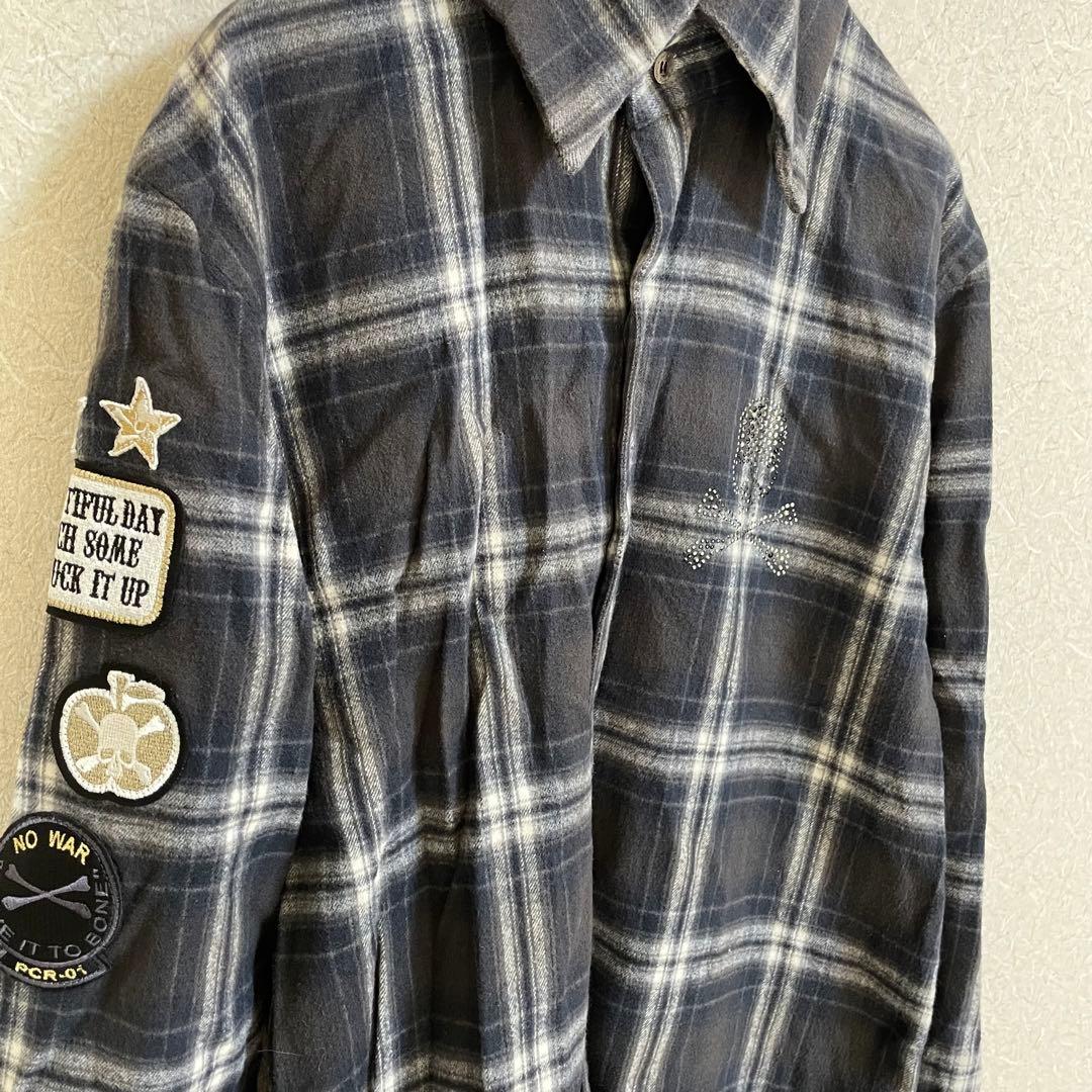 ROEN ロエン ネルシャツ スカル スワロ ワッペン チェック シャツ y2k