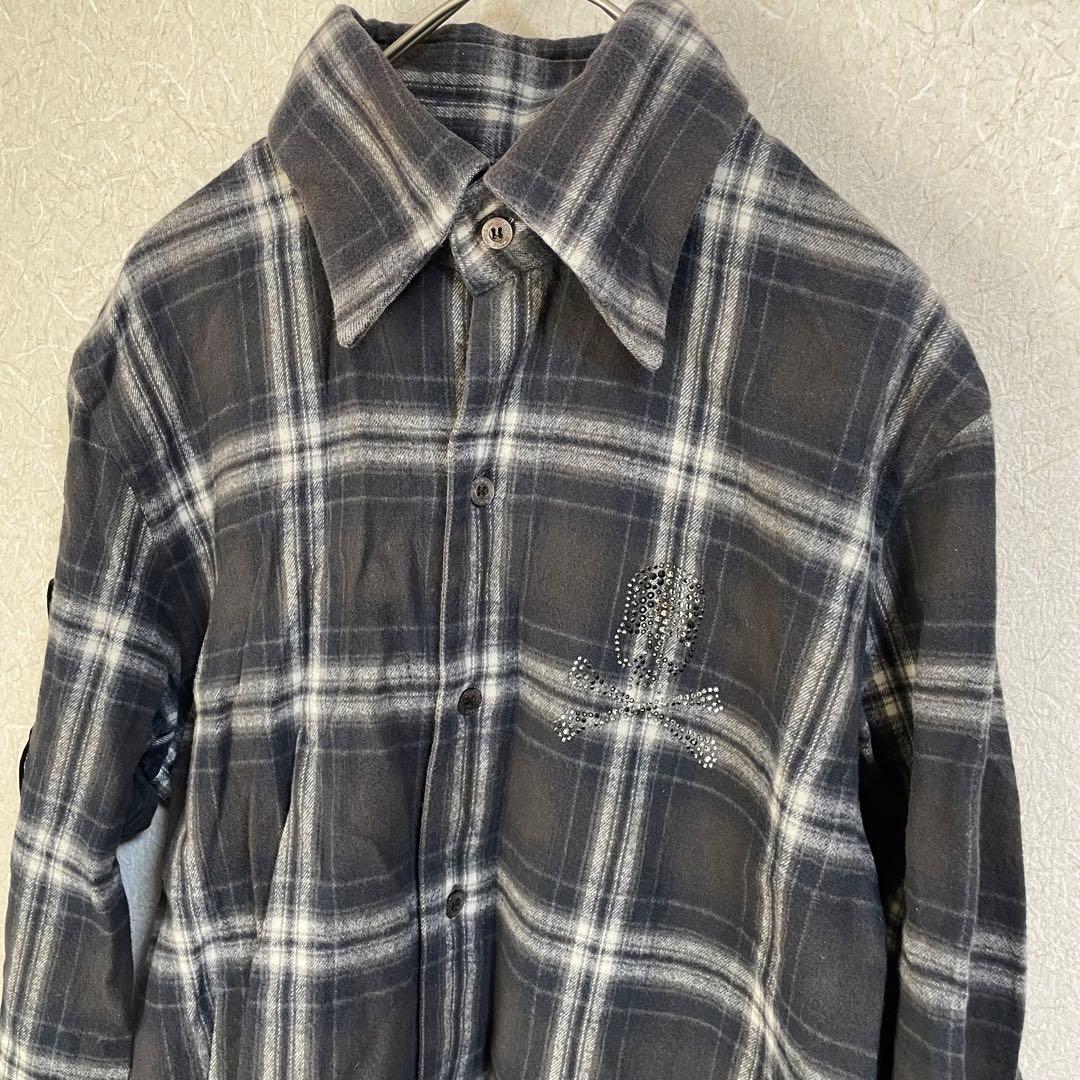 ROEN ロエン ネルシャツ スカル スワロ ワッペン チェック シャツ y2k