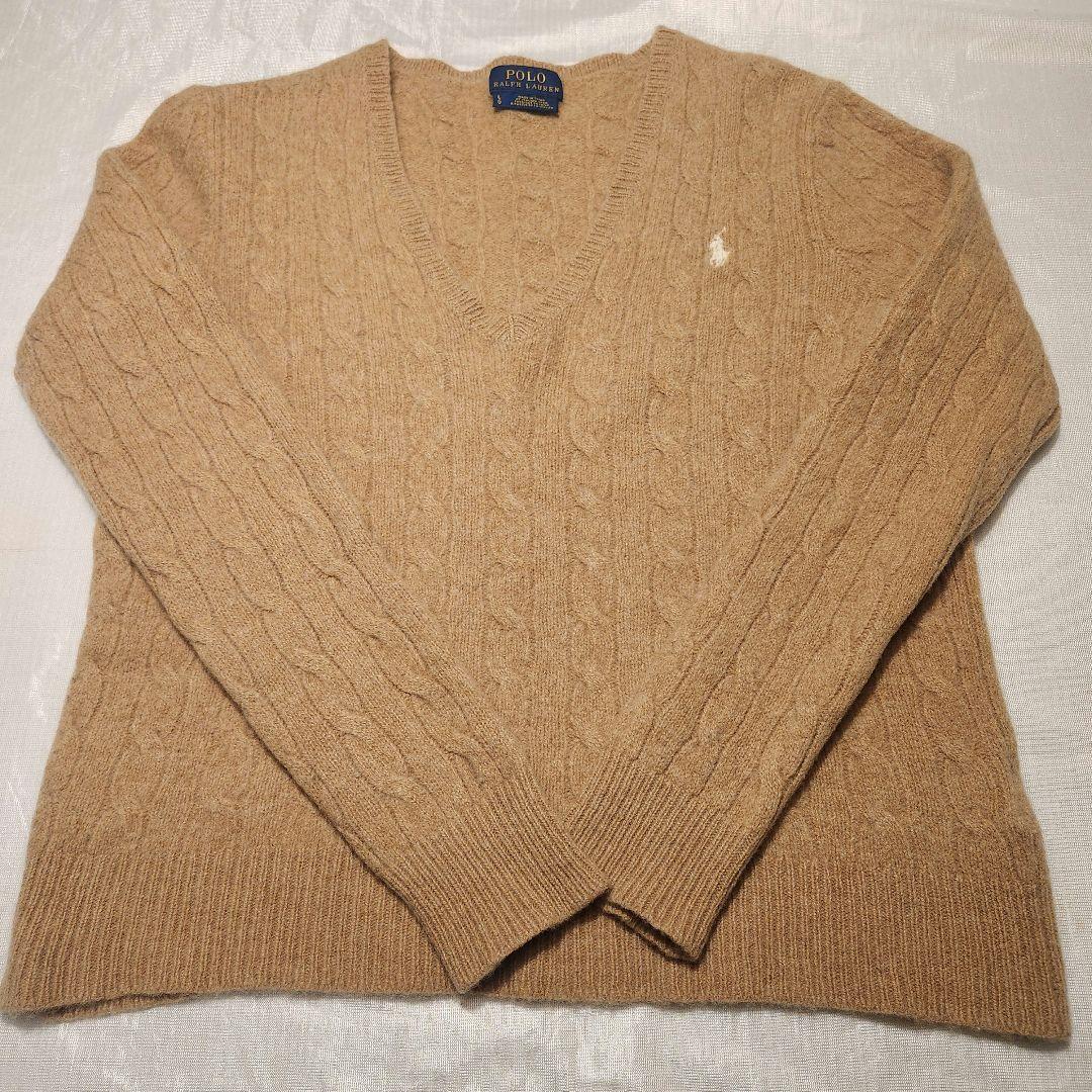 極美品】✨ポロラルフローレン Vネック ケーブルニット キャメルカラー