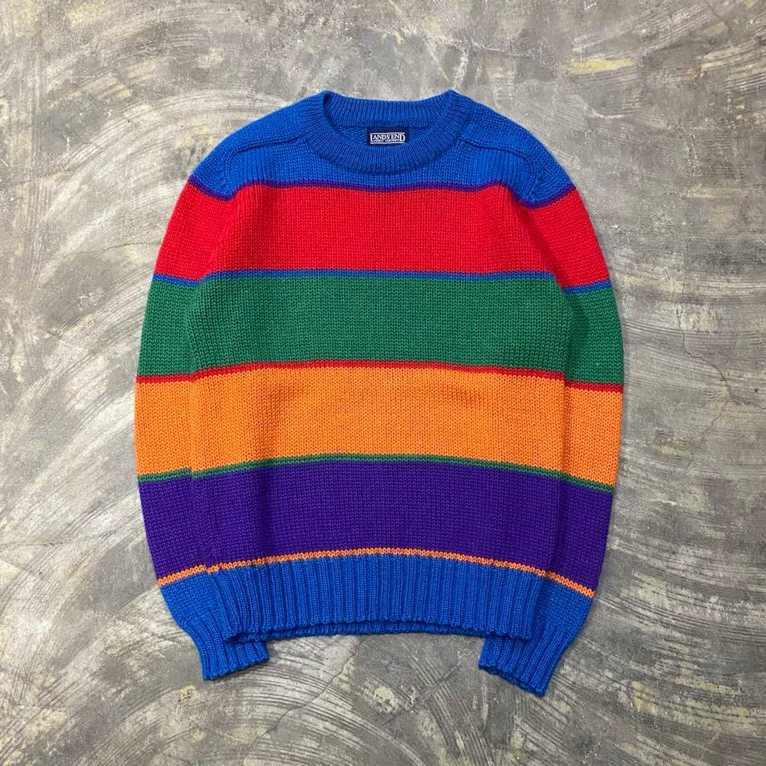 80s　LANDS‘ END　ランズエンド　カラフル　ボーダー　セーター　ニット
