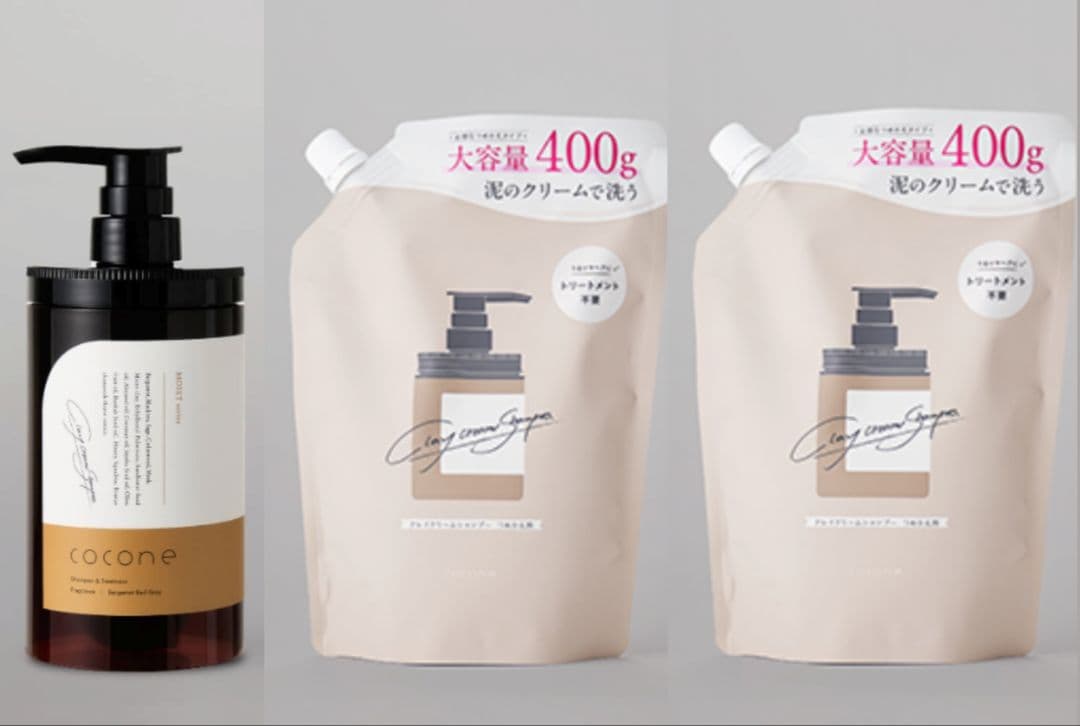 coconeクレイクリームシャンプー　モイストボトル＆詰め替え2個セット