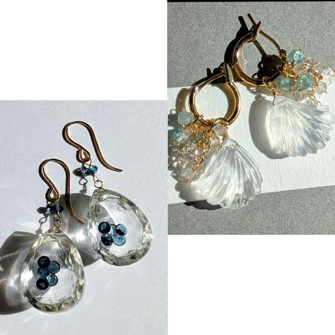 mn様 アイスクォーツ 銀杏カービング フープピアス