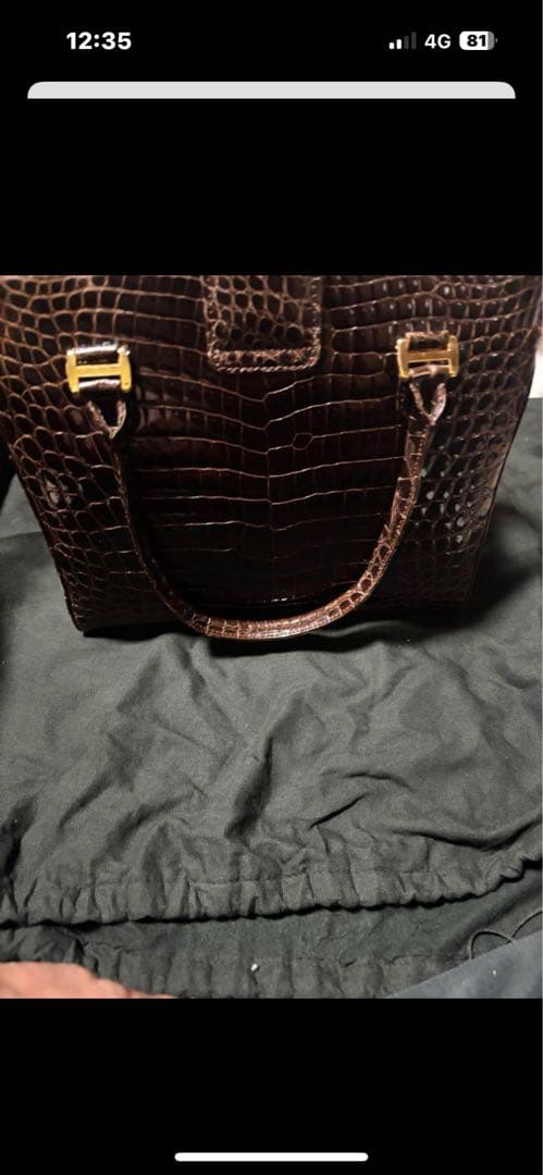 クロコダイルダークブラウンハンドバッグ