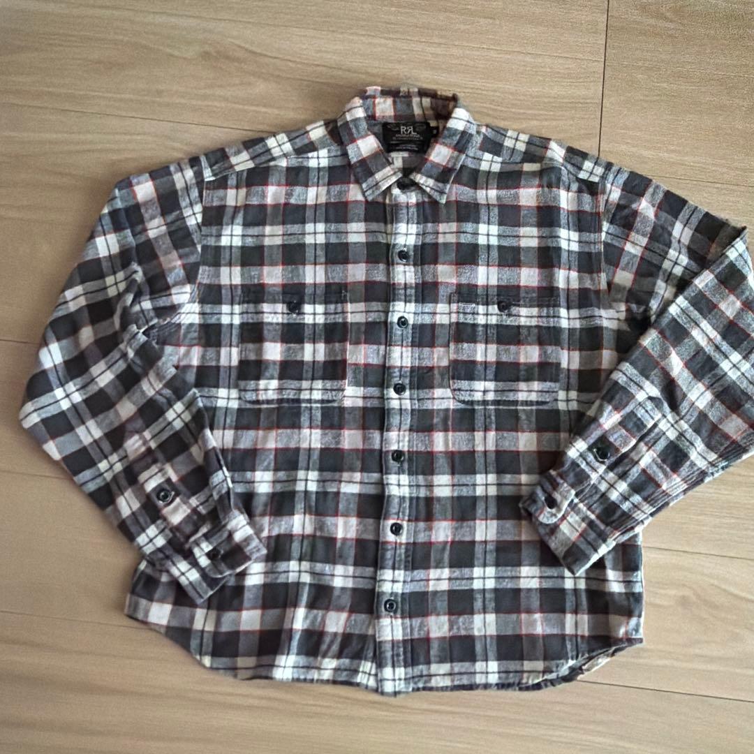 ＲＲＬ三つ星　ラルフローレン　Mサイズ 長袖ネルシャツ グレー系チェック