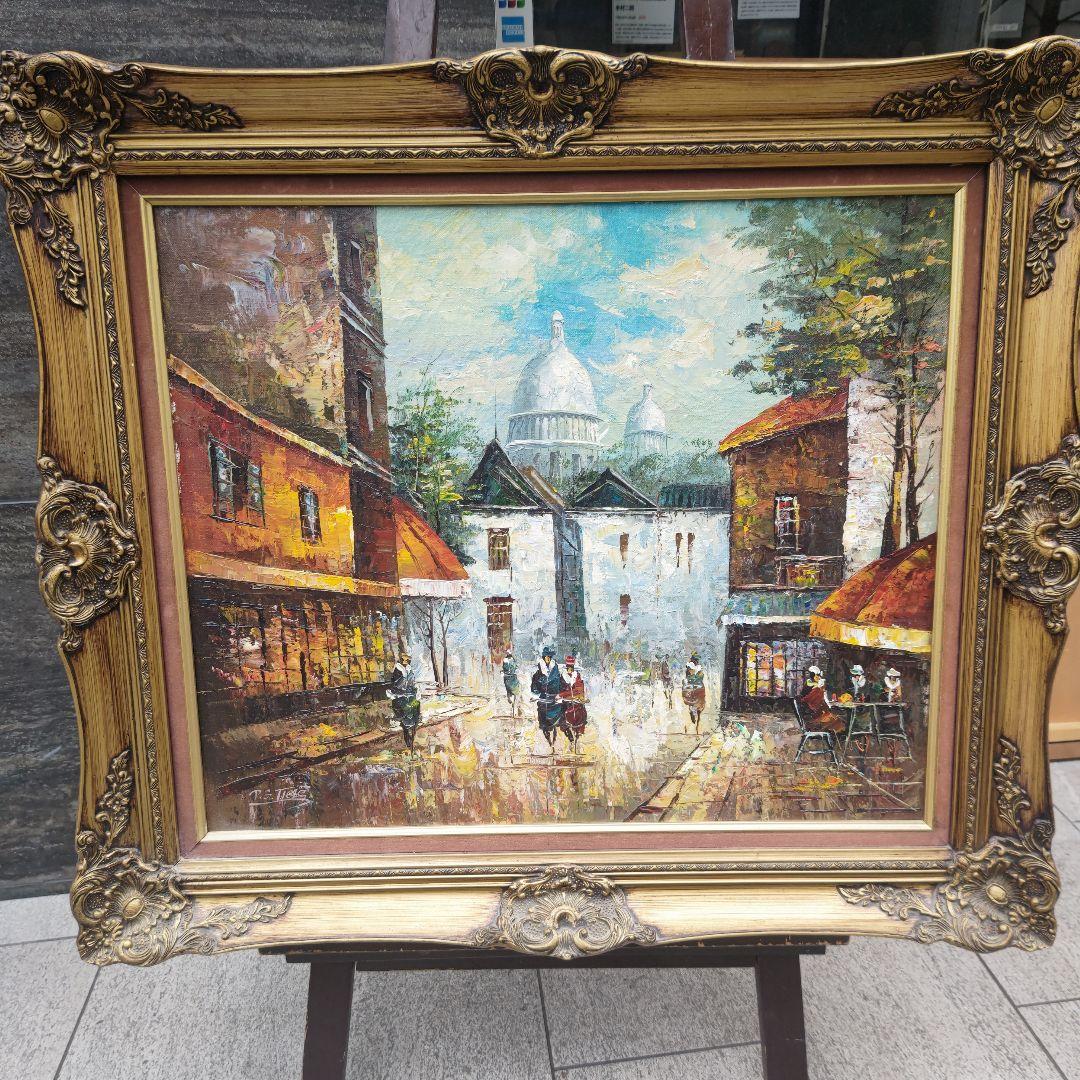 作者不詳　寺院の見えるパリ風景　20号油彩