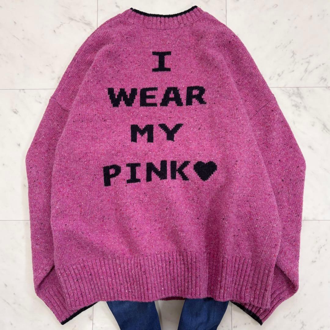 美品♪スピック&スパン　ロゴインターシャニット　ピンク　完売品　2024AW