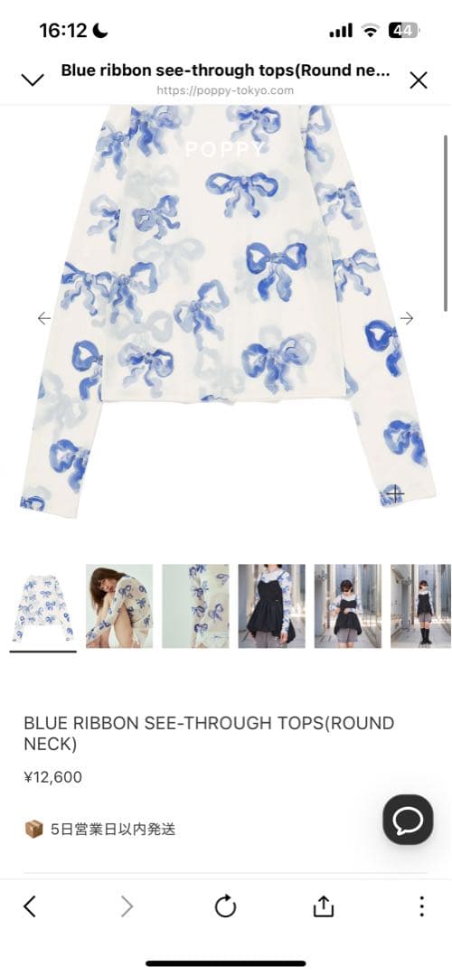 トップス poppy BLUE RIBBON SEE-THROUGH TOP