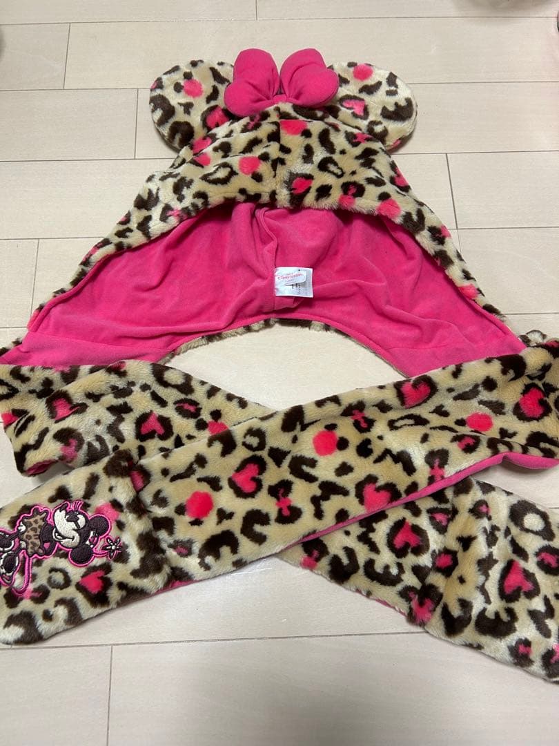 ディズニー ミニー ヒョウ柄 ファンキャップ マフラー