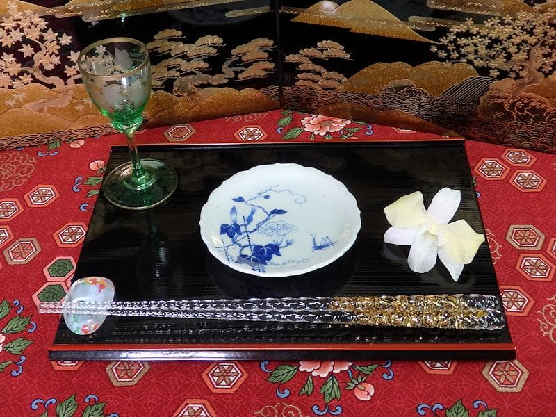 古伊万里　染付　朝顔にバッタの図　豆皿　手塩皿　D815AS-CQf