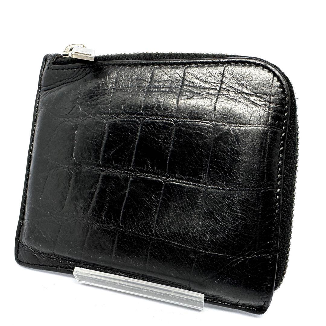 SAINT LAURENT サンローラン 財布 L字 クロコ型押し レザー 小銭