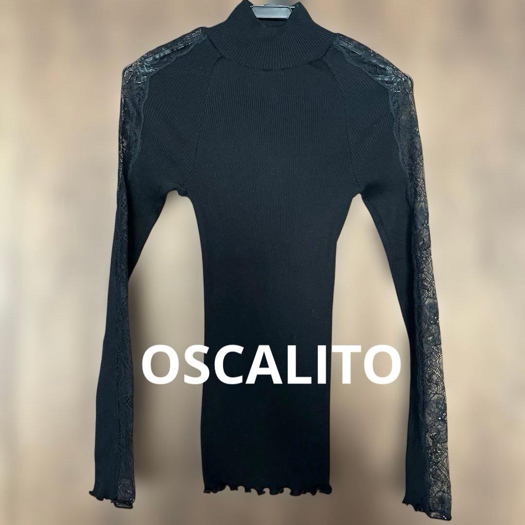オスカリートOSCALITO コットンニット　長袖ハイネックリブタートル　レース