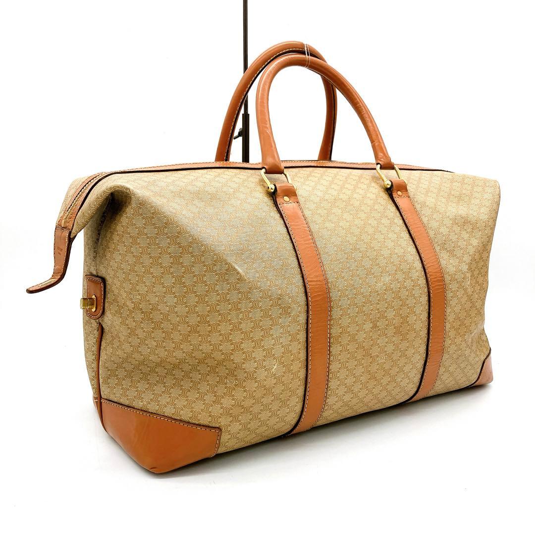 【CELINE】ボストンバッグ　マカダム柄　ゴールド金具　PVC ブラウン.