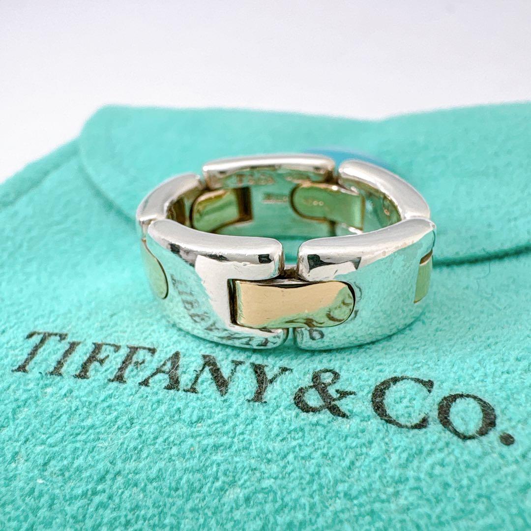 極美品 オールドティファニー Hリンク コンビ リング 11号 シルバー