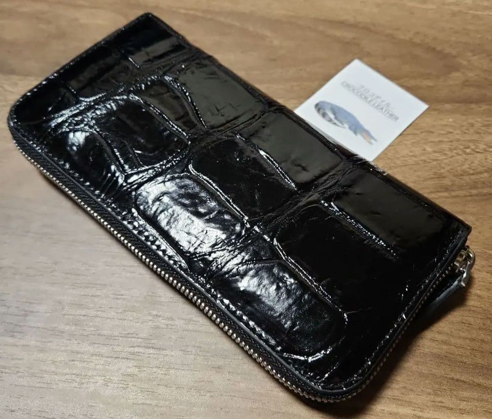 ☆ 実物撮影 ☆ オールドブラック クロコダイル 長財布 ラウンドファスナー