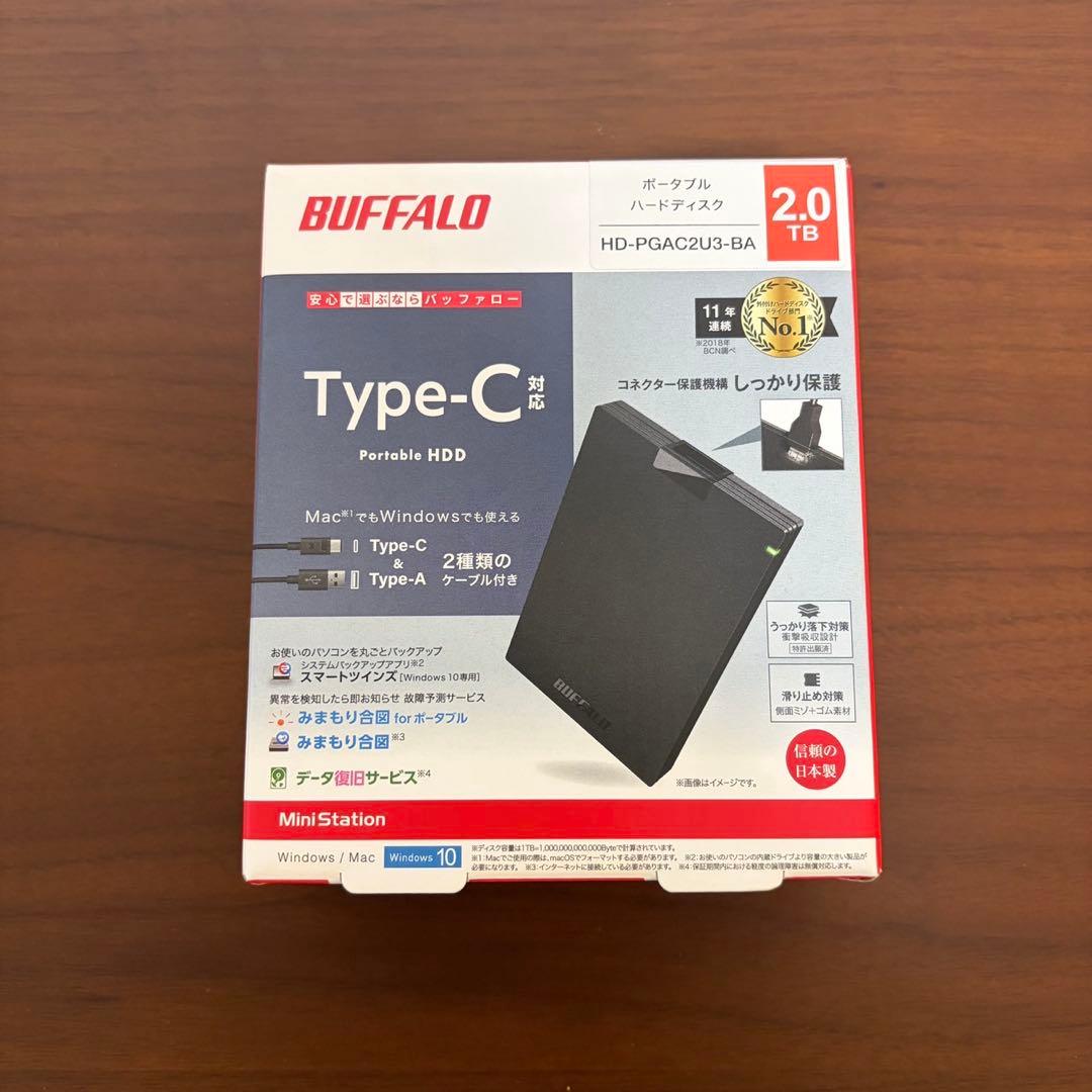 BUFFALO ポータブルHDD HD-PGAC2U3-BA(2TB)