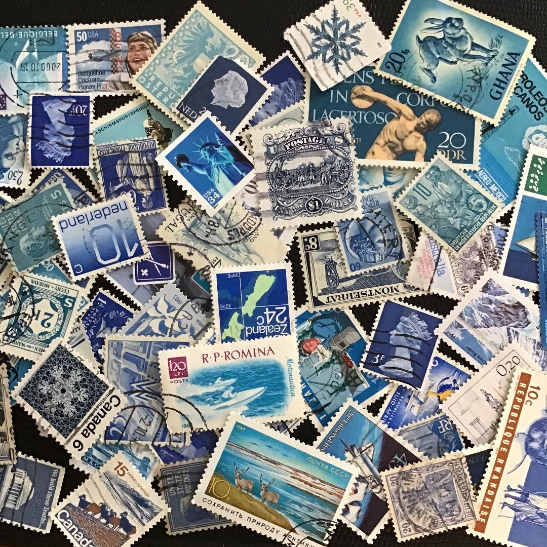海外ヴィンテージ使用済み切手（ブルーカラー）ランダム50枚 - メルカリ