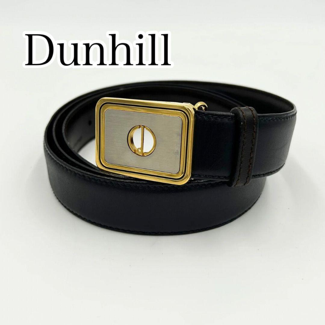 美品 Dunhill ダンヒル メンズ レザーベルト ブラック ゴールド