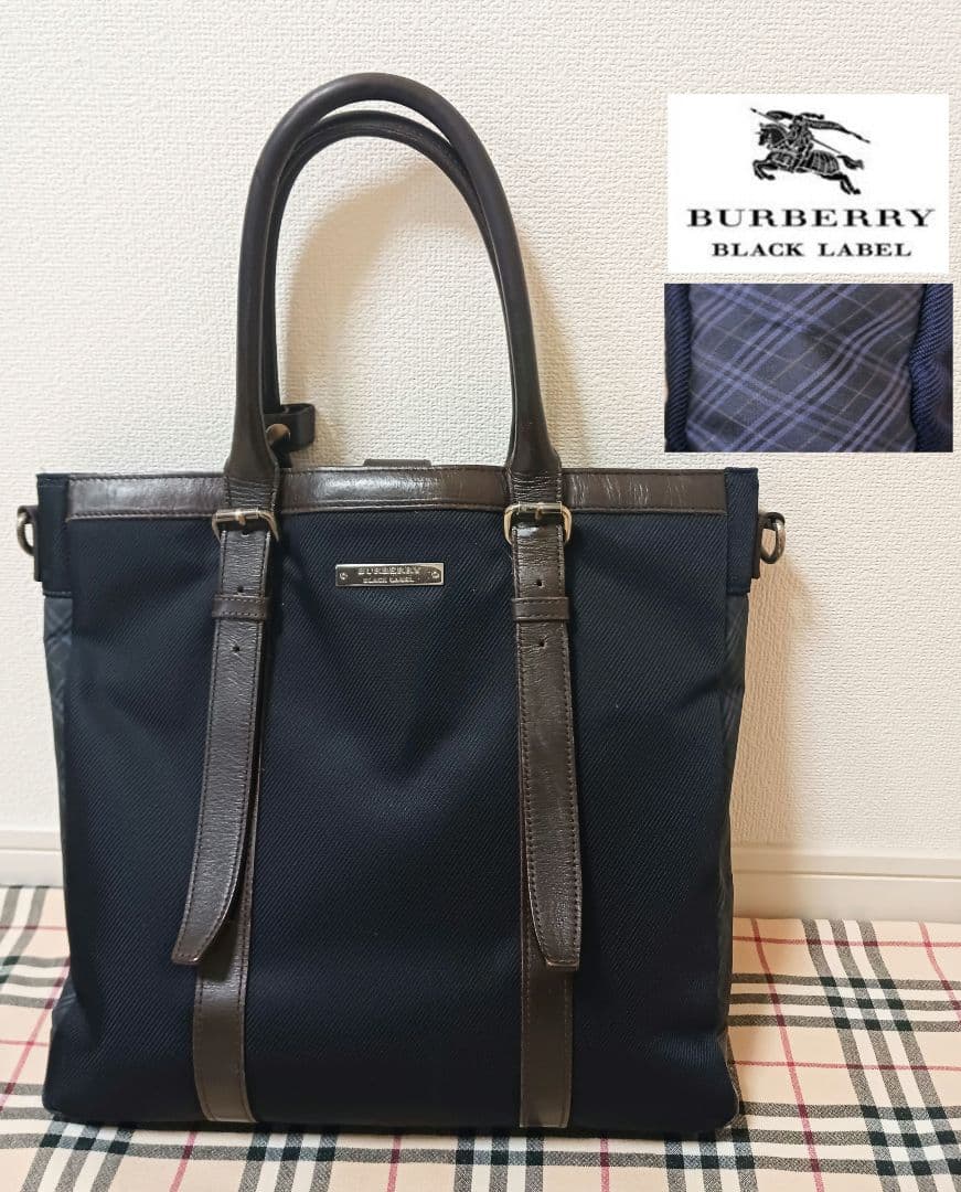 BURBERRY バーバリーブラックレーベル◆トートバッグ◆ノバチェック◆レザー