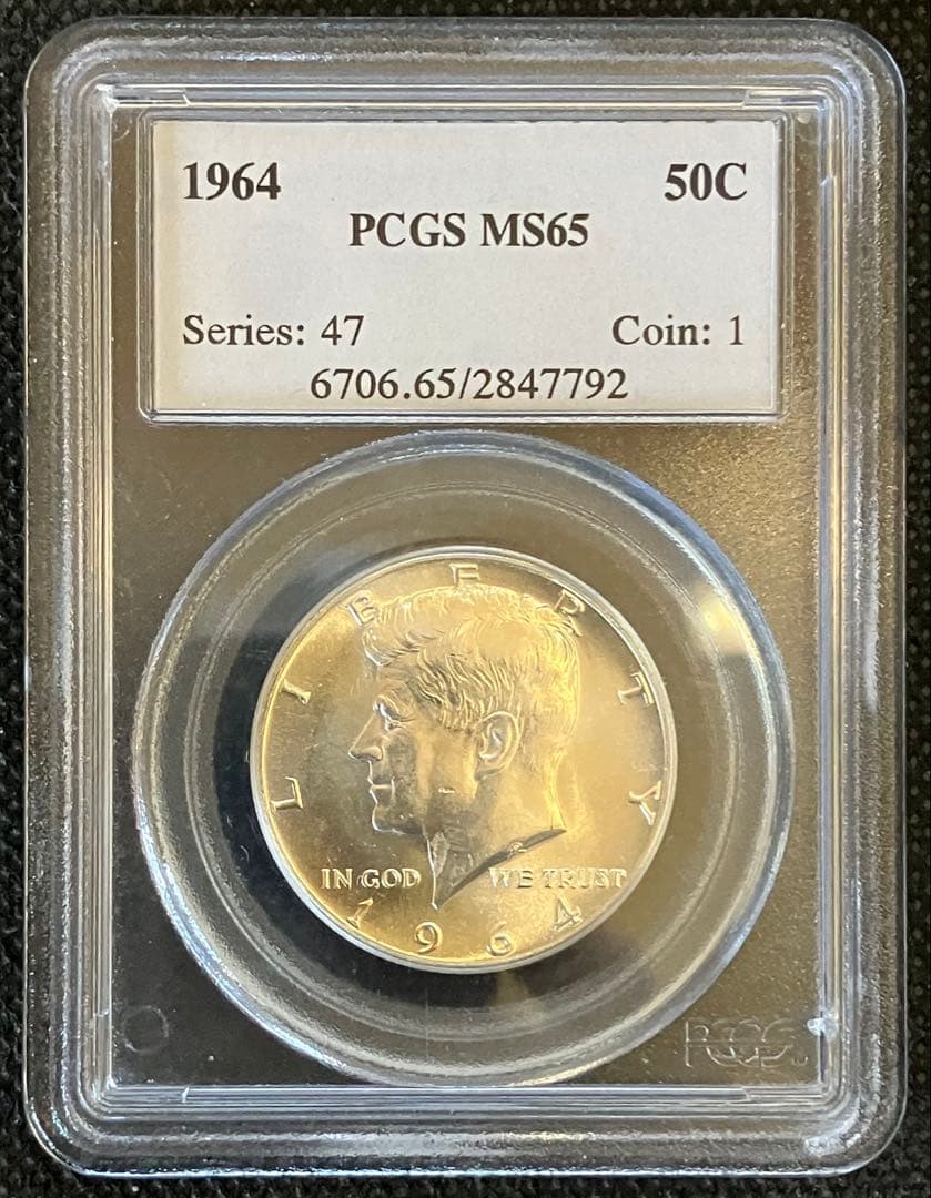 アメリカ 1964 ケネディ ハーフダラー 銀貨 PCGS MS65