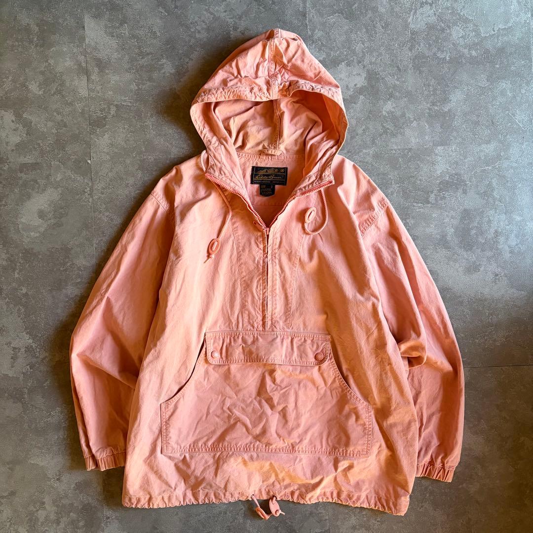 80s エディーバウアー アノラックパーカー L ピンク コットン 無地 古着