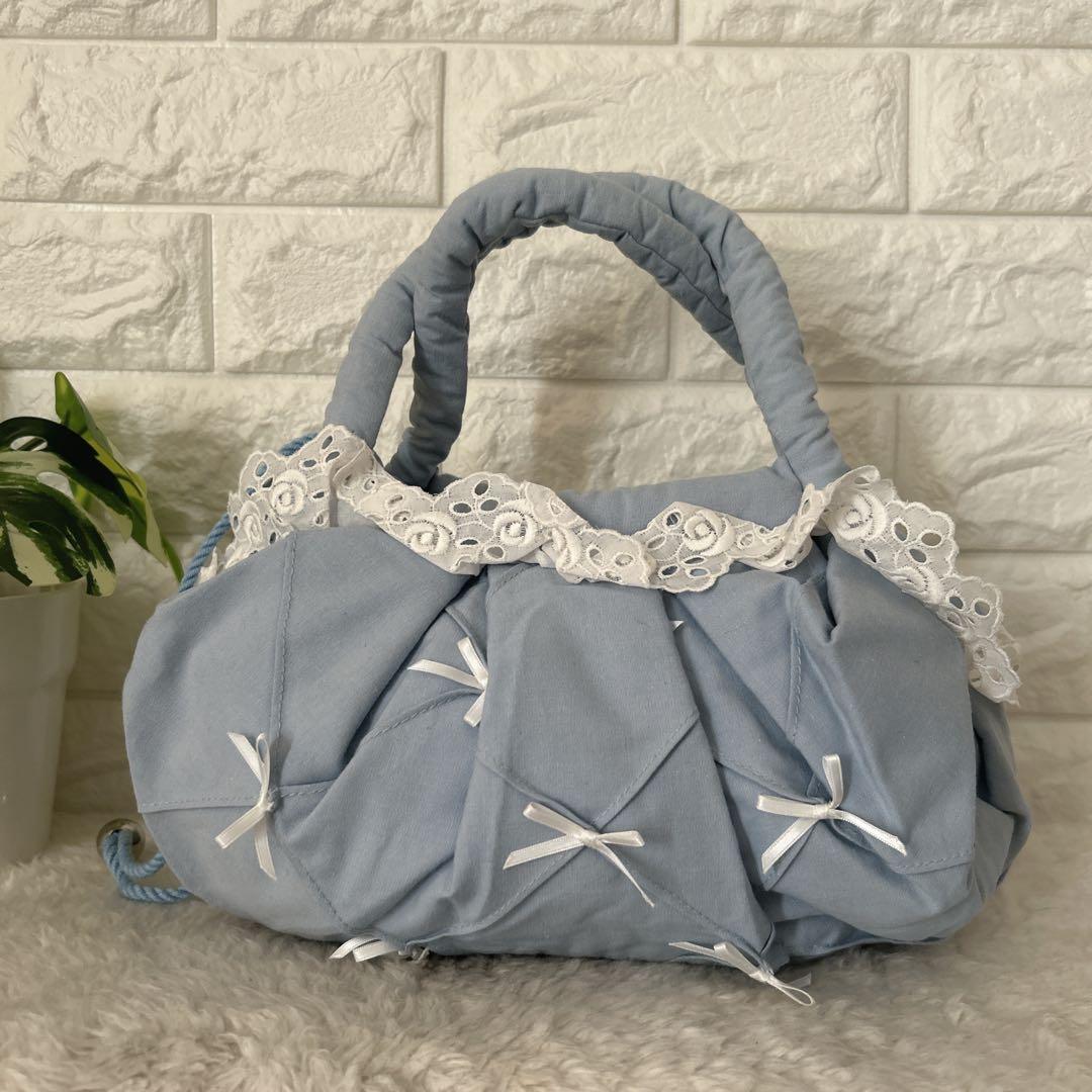 familiar ファミリア フリル レース付き ハンドバッグ リボン 軽量