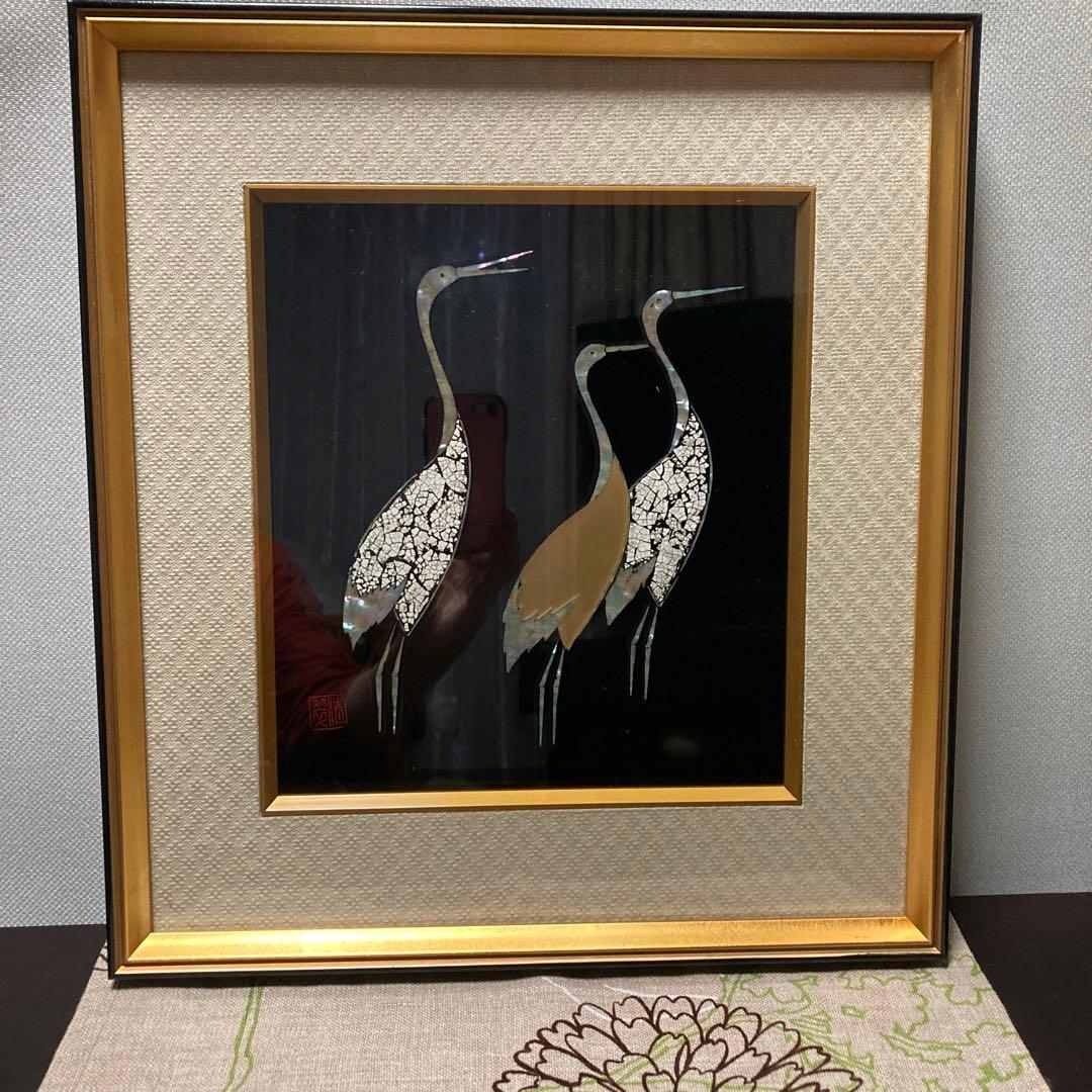 漆芸額 漆器絵 額 螺鈿細工 額装 鶴の絵 清翠 縁起物 インテリア 工芸