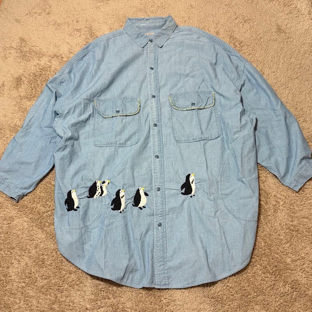 希少 KAPITAL キャピタル シャンブレー ￼ペンギン刺繍シャツ L