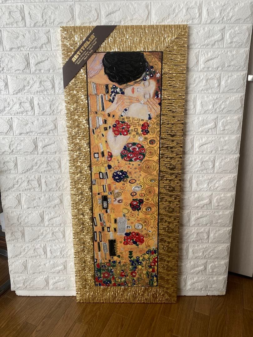 接吻 金色フレーム アート作品 約110cm