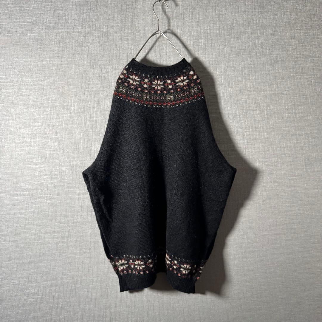 超希少カールヘルム モヘアニット ヘンリーネック ノルディック柄 黒