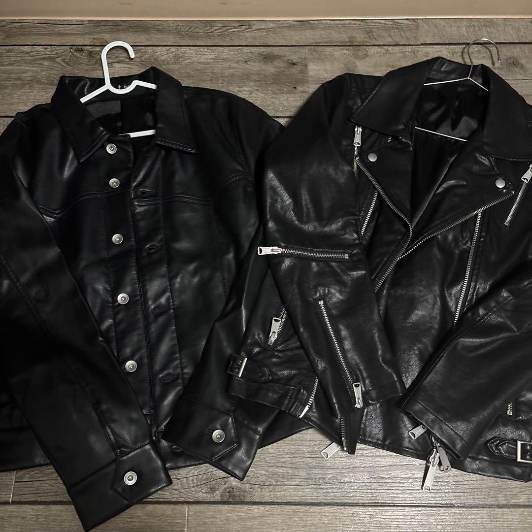 限定価格 未使用 NO ID.ブラックレザーダブルライダースジャケット