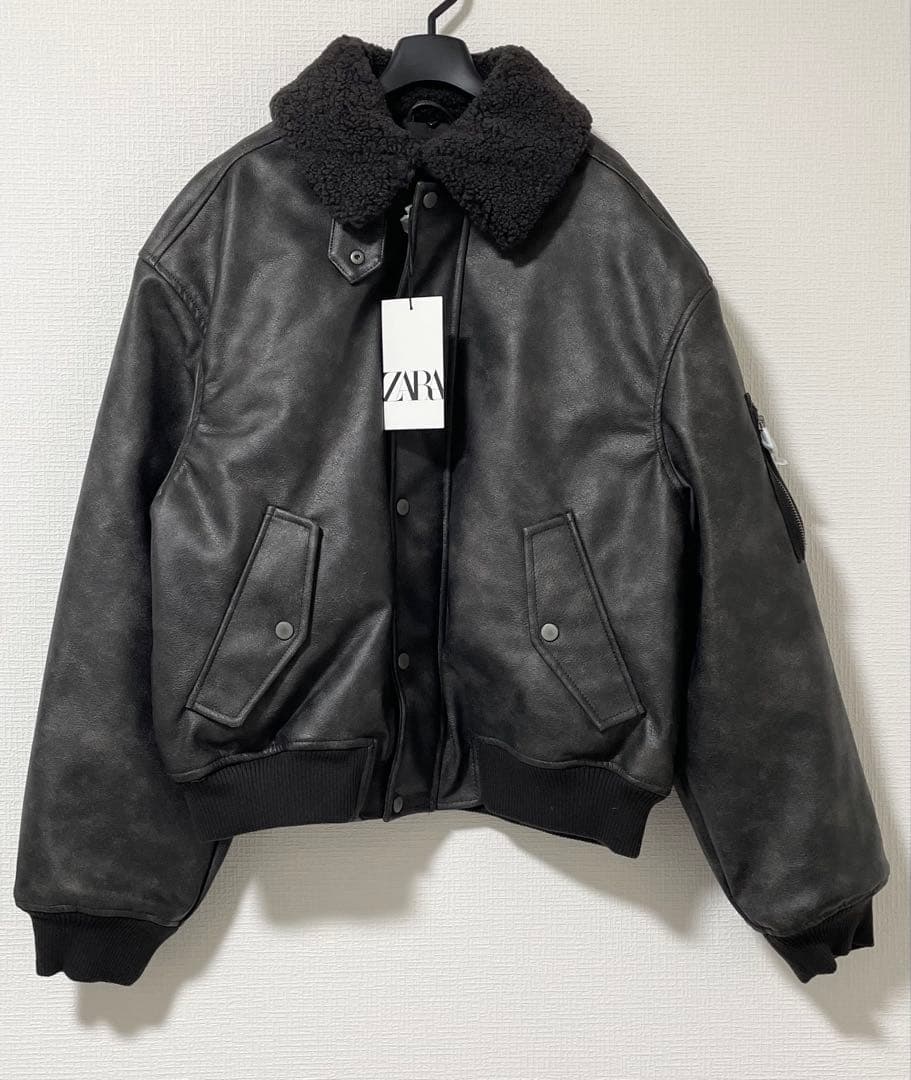 ZARA ザラ フェイクレザー 取り外し可能な襟付きジャケット S - メルカリ