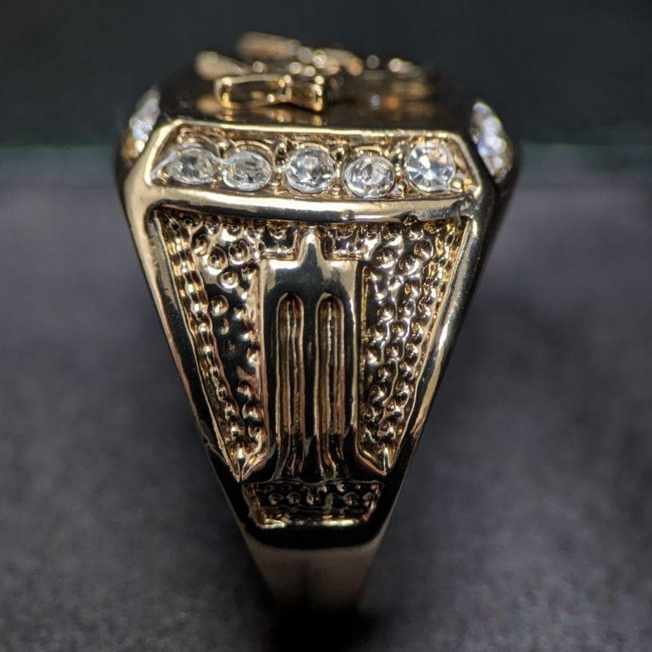 18Kゴールドメッキ ヴィンテージリング 21号 11.2g ラインストーン装飾