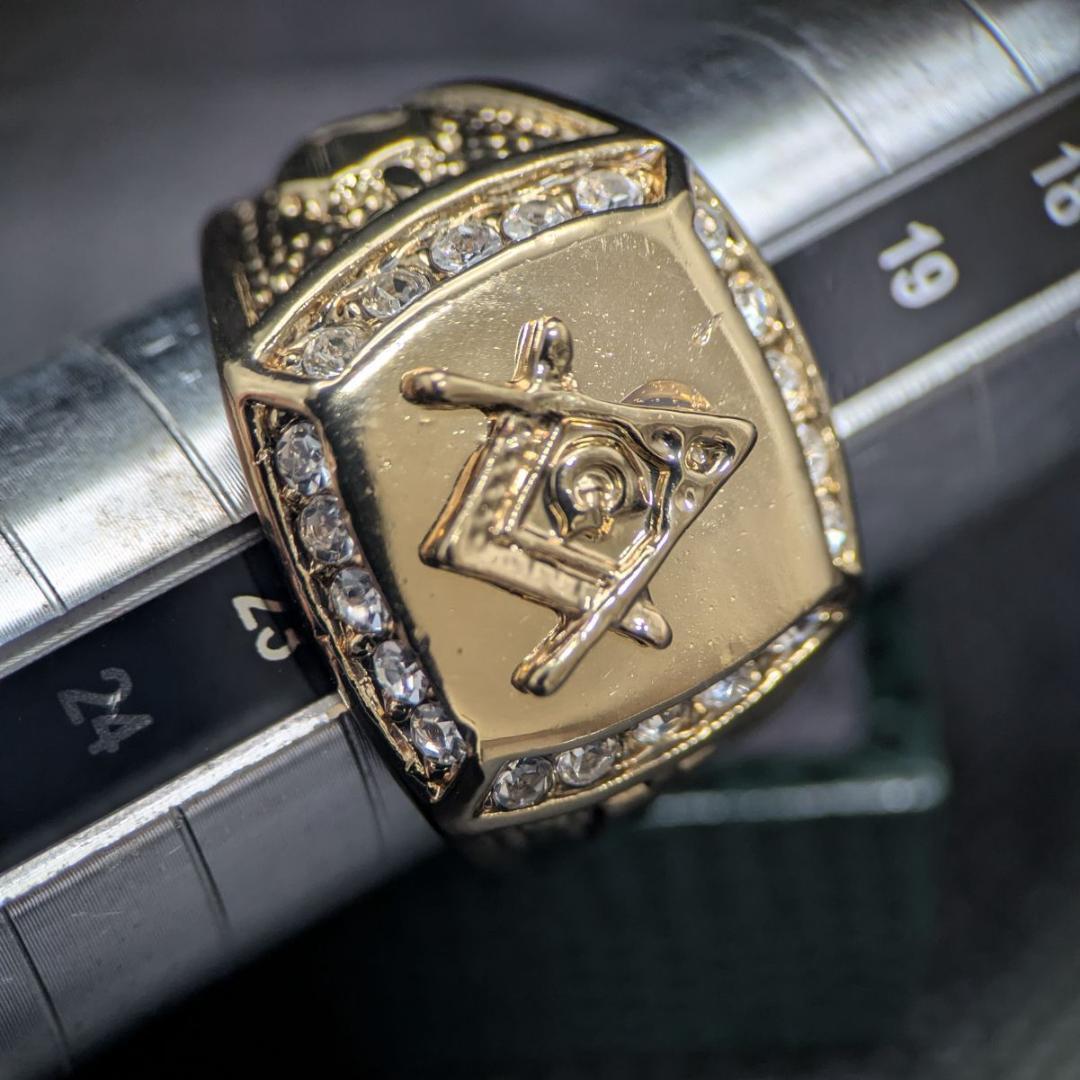 18Kゴールドメッキ ヴィンテージリング 21号 11.2g ラインストーン装飾